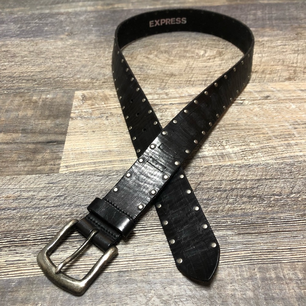💙 Express Black Leather Belt with Pewter Rivets - M 💙